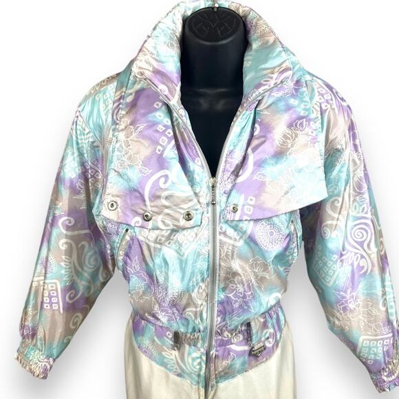 GORGEOUS vintage FERA skiwear snowsuit zip retro 80s 90s purple blue size 6 - Picture 3 of 15